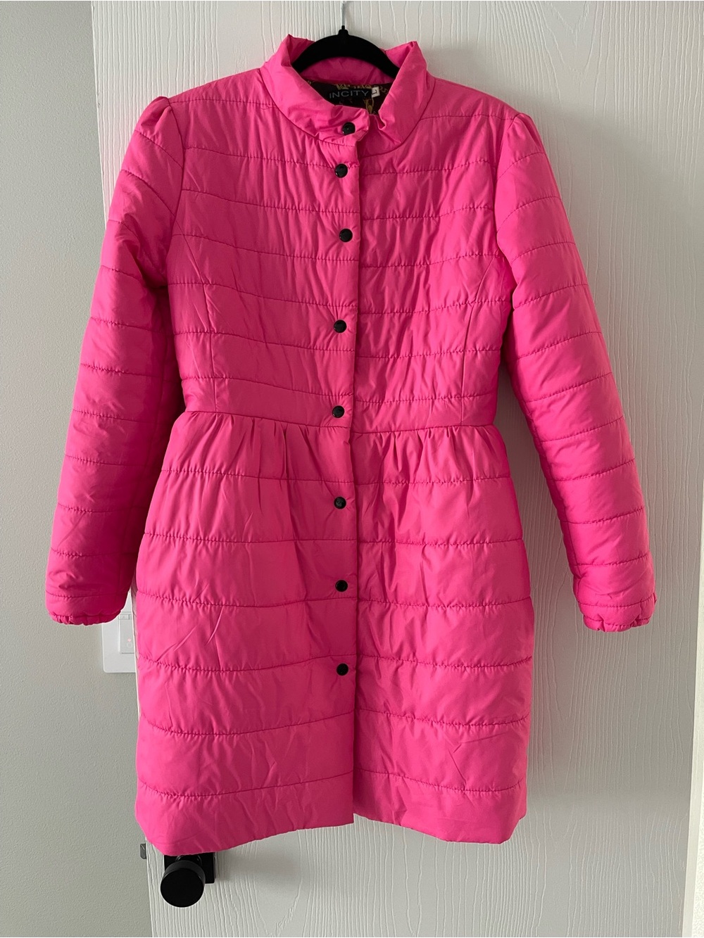 Bright Pink Quilted Button-Front Coat